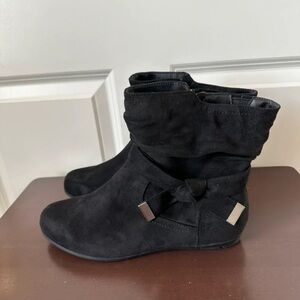 Torrid Suede Black Ankle Boots with Metal Detail
